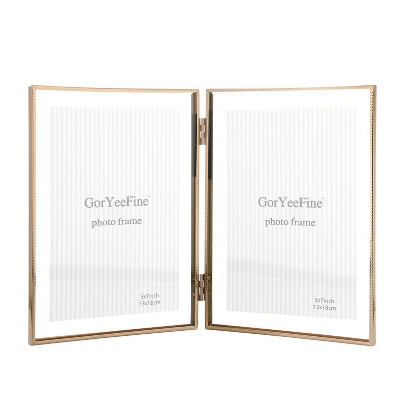 GorYeeFine إطار عائم مزدوج GorYeeFine Gold مقاس 5x7 بوصة، لأحجام الصور (3.5 × 5 بوصة و4 × 6 بوصة)، إطارات حافة من الدانتيل المعدني مقاس 4 × 6 بوصة قابلة للتعديل على سطح الطاولة/إطار الصورة على الرف، لحفلات الزفاف وعيد الشكر وعيد الميلاد - Image 1